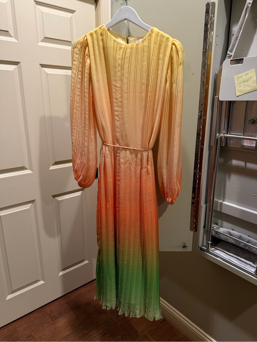 Ombre Long-Sleeve Maxi Dress in Yellow-Orange-Green